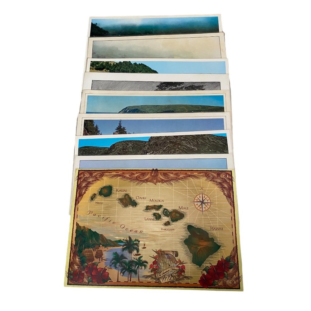 9 vintage Laminated Reversable Place Mats 17 inch Hawaii, Nova Scotia, Canda, Ka
